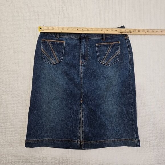 Venezia Denim Skirt Women's Size 18 Stretch Blue Pockets Front Vent EUC LN - Picture 4 of 10